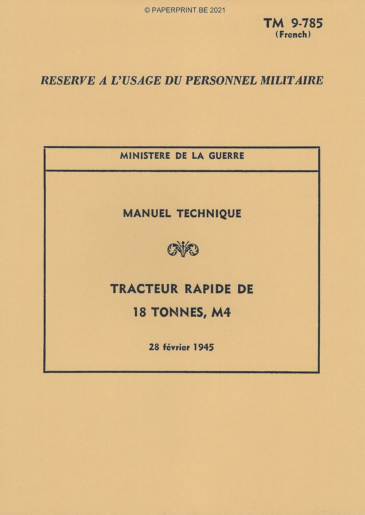 TM 9-785 FR TRACTEUR RAPIDE DE 18 TONNES, M4